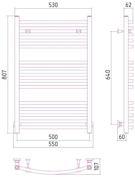 Полотенцесушитель водяной Аркус 800х500 мм, Сунержа