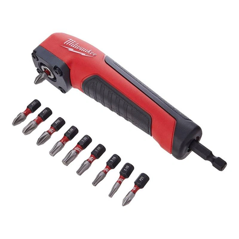 Насадка угловая 90° SHOCKWAVE™ c набором бит 10шт, Milwaukee