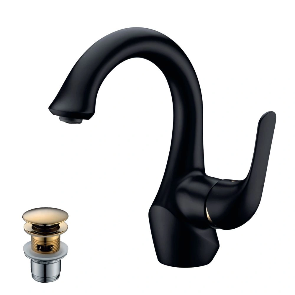 Смеситель для умывальника SWAN, монолитный, черный/золото, LEMARK