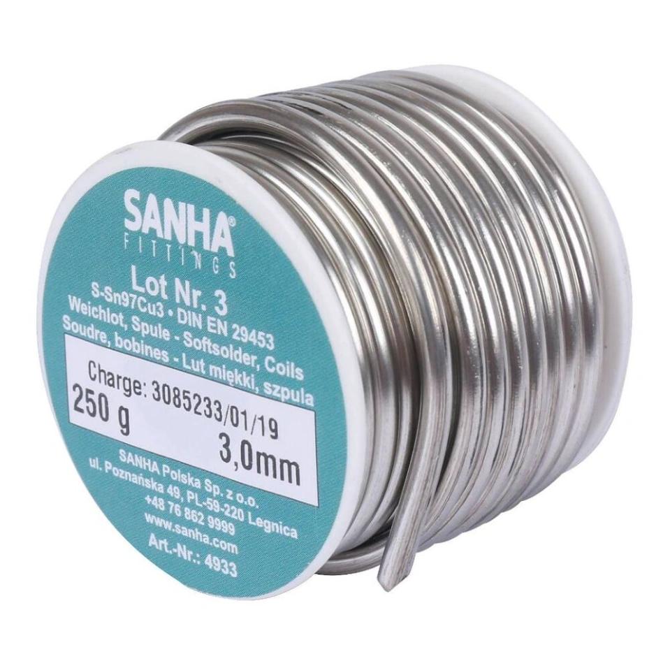 Припой мягкий S-Sn97Cu3 Нр.3 3 мм 250 гр. Sanha