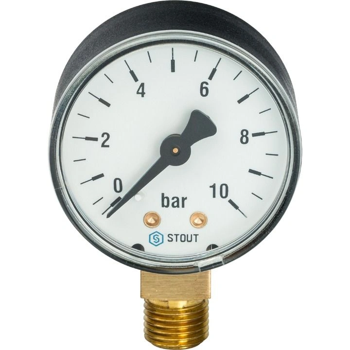 Манометр радиальный, 50мм, 0-10 бар, 1/4", STOUT