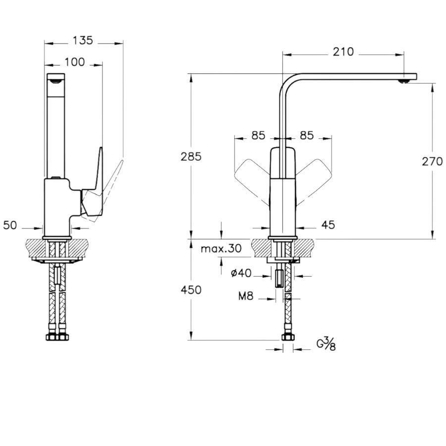 Смеситель для кухни Root Square (без подкл. фильтра) , хром, VitrA