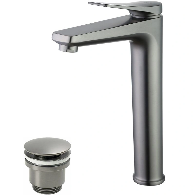 Смеситель для умывальника Bronx, высокий, монолитный, графит, с выпуском LEMARK