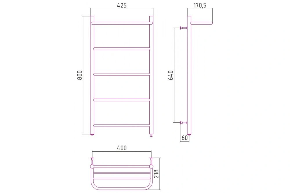 Полотенцесушитель электрический №30 П, 800х400  Стилье
