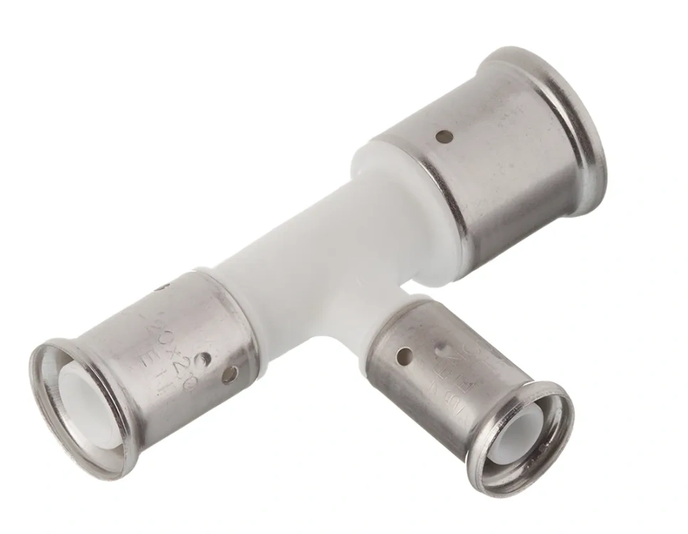 Тройник 26-20-16, ПВДФ, пресс (белый) HENCO