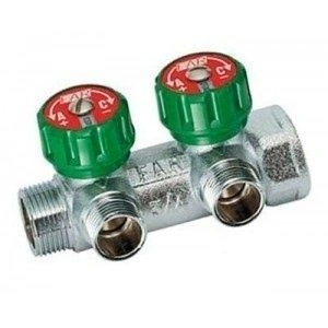 Регулирующий коллектор 1 1/4" (НР - ВР) c 2-мя отводами 1” (межосев. 70 мм) FAR