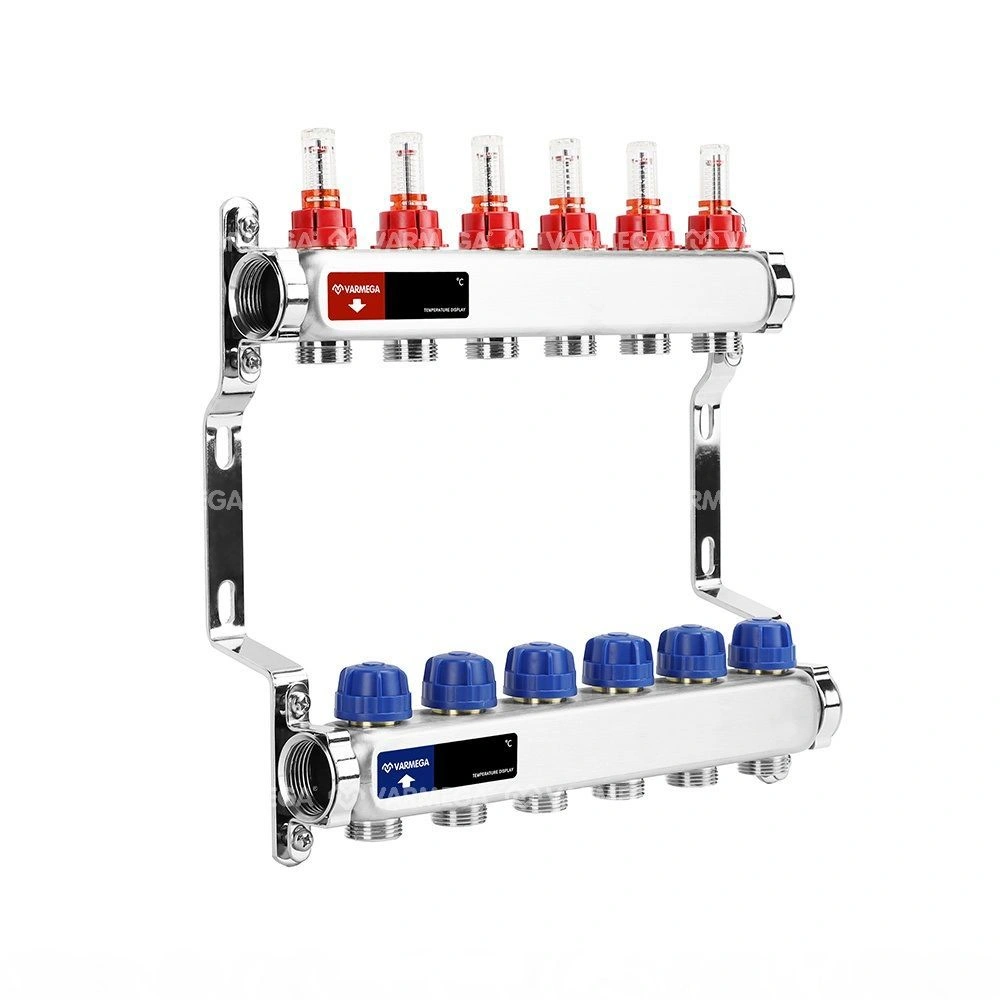 Коллектор с расходомерами 6 выходов (ВР1", 3/4" EK), нерж сталь Varmega