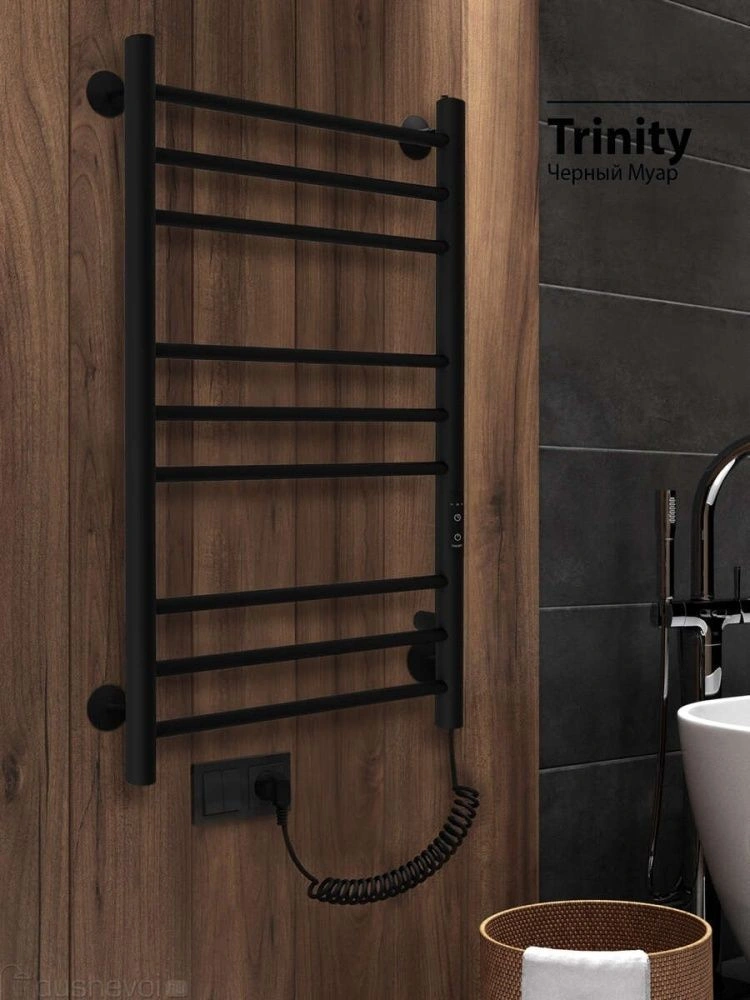Полотенцесушитель Line Trinity (electro) 80/50(таймер,скр.монтаж,унив.подкл.R/L, Черный муар) INDIGO