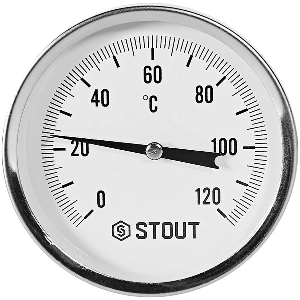 Термометр биметаллический осевой с погружной гильзой. Корпус Dn 80 мм, гильза 75 мм 1/2 , 0...120°С