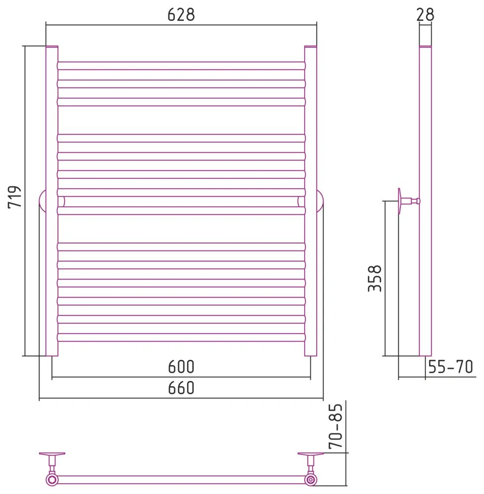Полотенцесушитель Универсал-53 800х600, нерж. ст., полировка Стилье