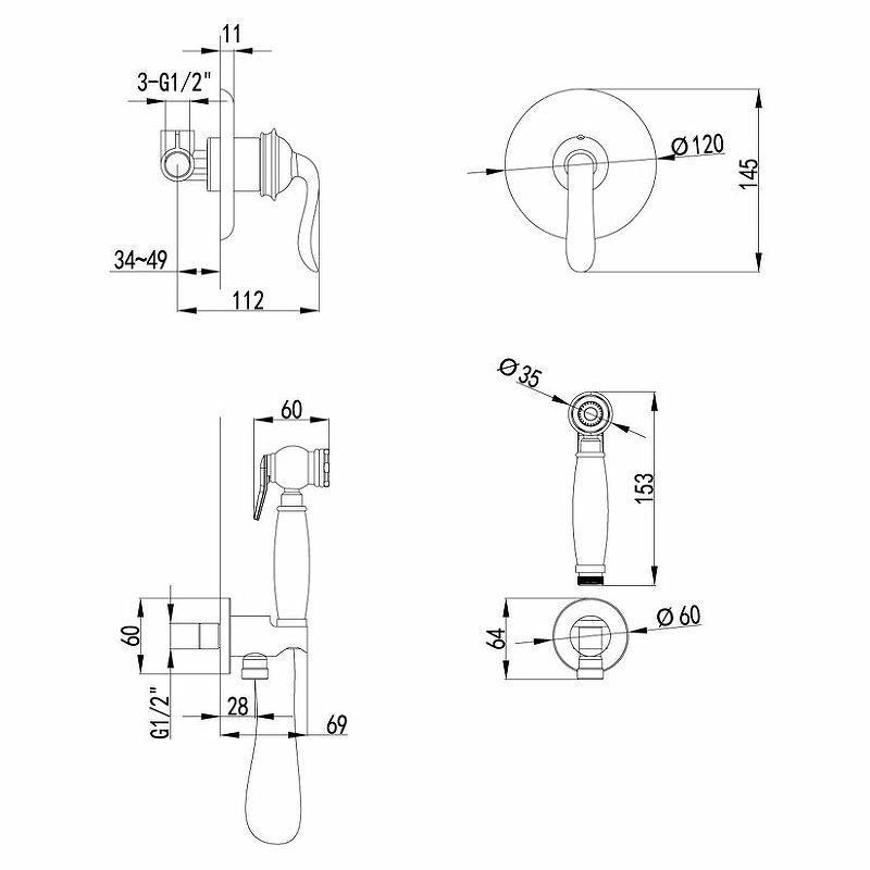Смеситель с гигиеническим душем Brava, встраиваемый, золото, LEMARK