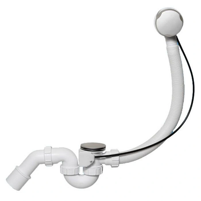 Сифон д/ванн(11/2х40) с автоперел. L575хDN34, (решетка 70, пробка) вых.DN40/50, хром сатин. McAlpine