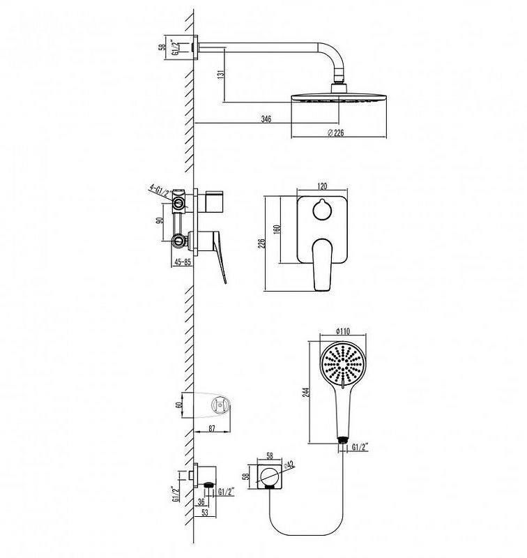 Система встраиваемая для душа BRONX черный матовый LEMARK