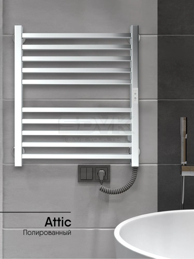 Полотенцесушитель Attic (electro) 60/50 (таймер, скр.монтаж, унив.подкл.R/L, Полиров.) INDIGO 