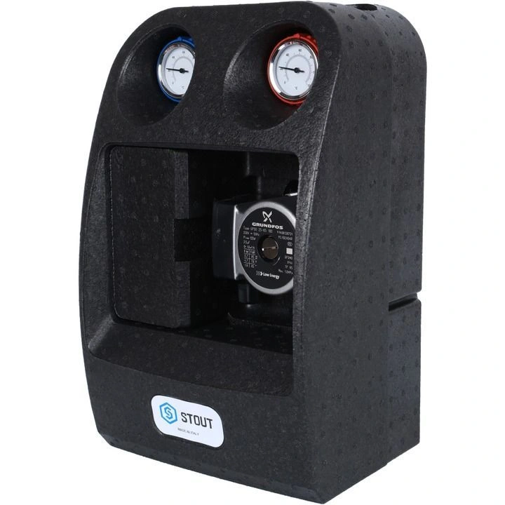 Насосная группа с теплообменником 28 пл., с насосом Grundfos UPSO 25-65 в теплоз. STOUT