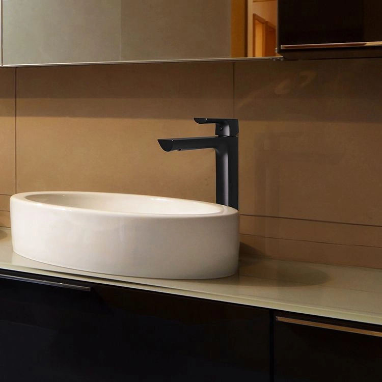 Смеситель для умывальника URSUS высокий, монолитный, черный матовый, LEMARK