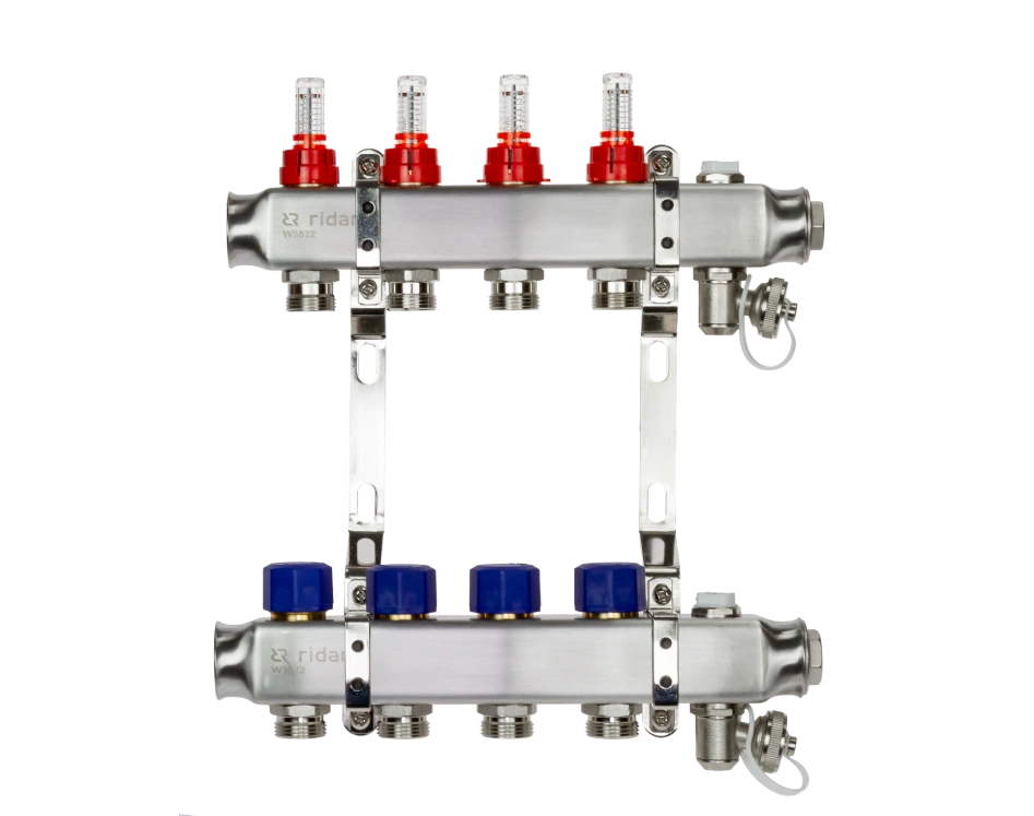 Комплект коллекторов SSM-5RF set, нерж., с расходомерами и кронштейнами, 5 контуров Ridan