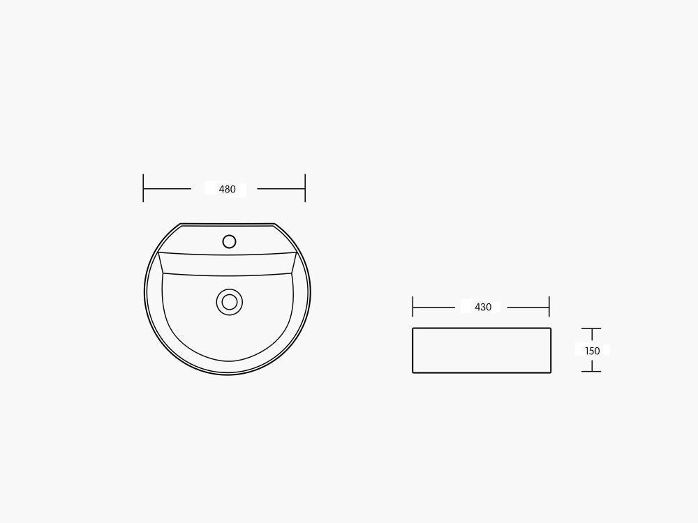 Раковина накладная круглая GLACE (480*430*150), без перелива, белый глянец, MILLEAU
