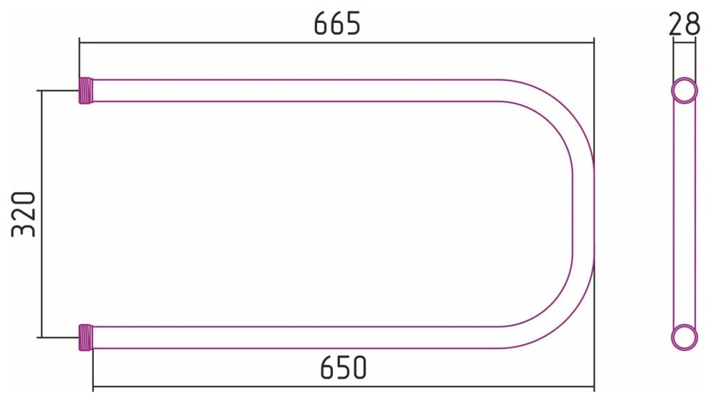Полотенцесушитель П-образный 320х650, G 1" резьба-сгон Стилье