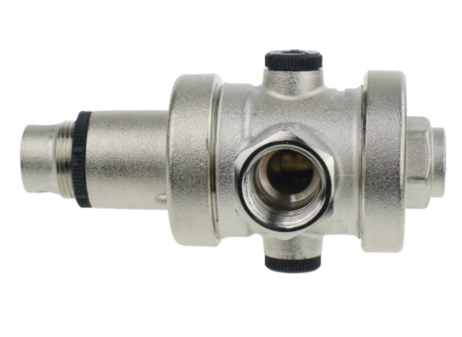 Редуктор давления 1/2" 0.5-6 бар PN25 с отверстием под манометр 1/4, никелированный Uni-fitt