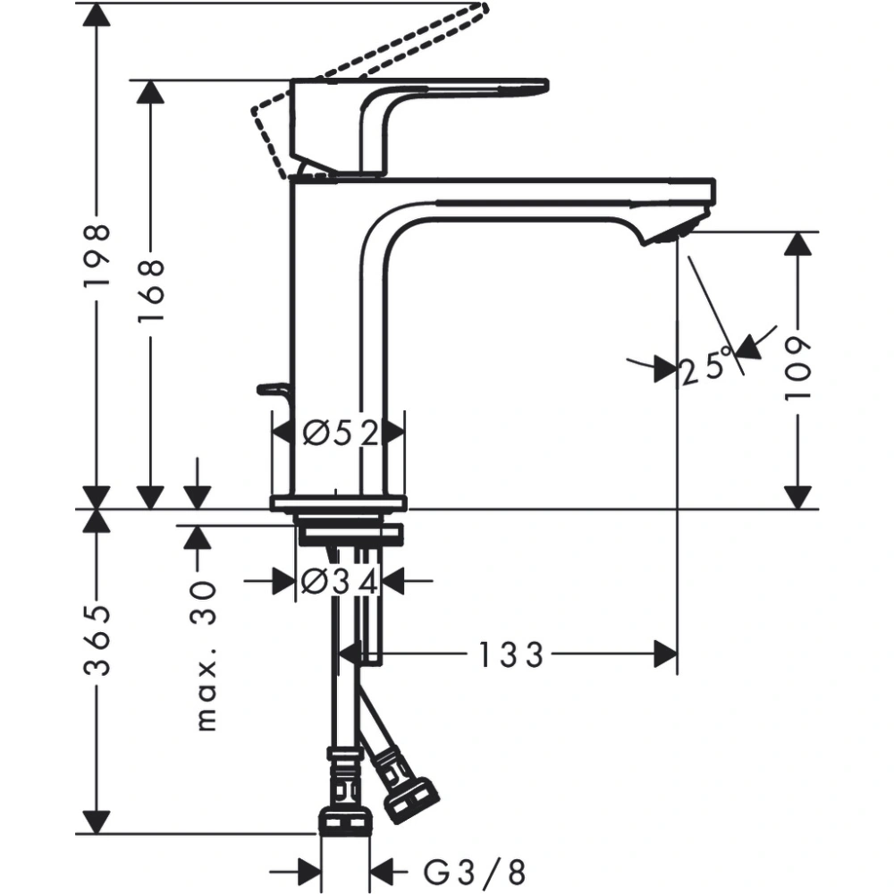 Смеситель для раковины Rebris S 110 со сливным гарнитуром, хром, HANSGROHE