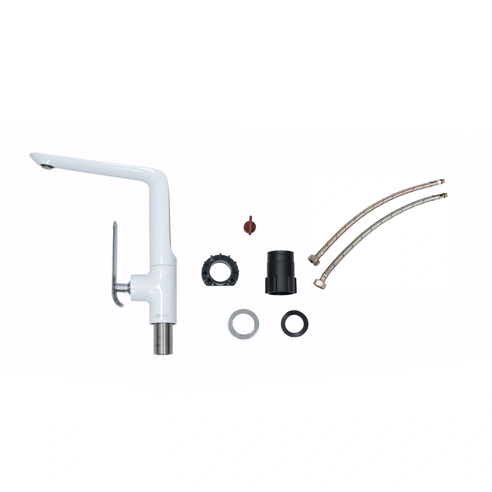 Смеситель для кухни MELANGE, с высоким поворотным изливом, хром/белый, LEMARK
