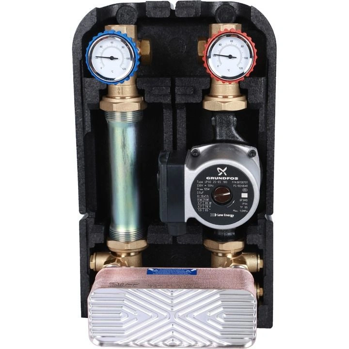 Насосная группа с теплообменником 28 пл., с насосом Grundfos UPSO 25-65 в теплоз. STOUT