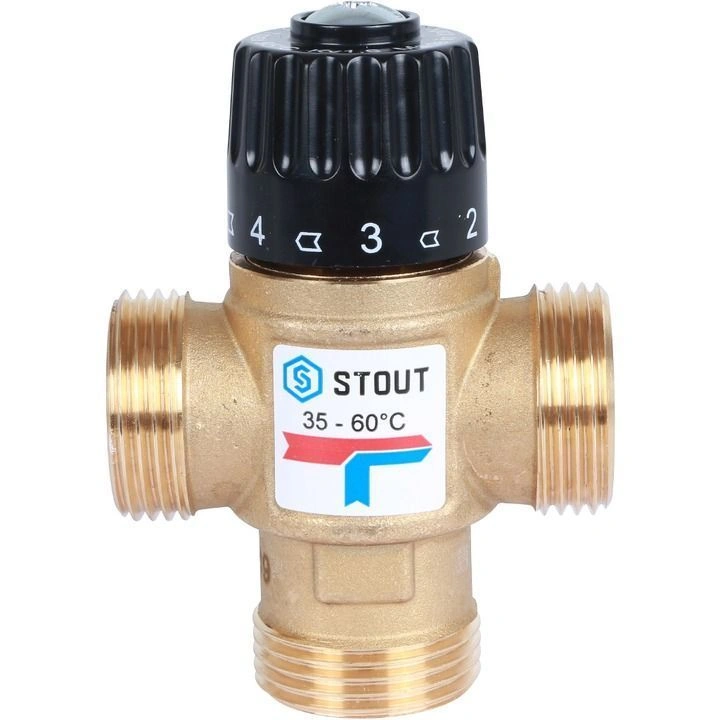 Клапан термостатический смесительный 1" НР 35-60С Kv 1,6 д/систем отопления и ГВС STOUT
