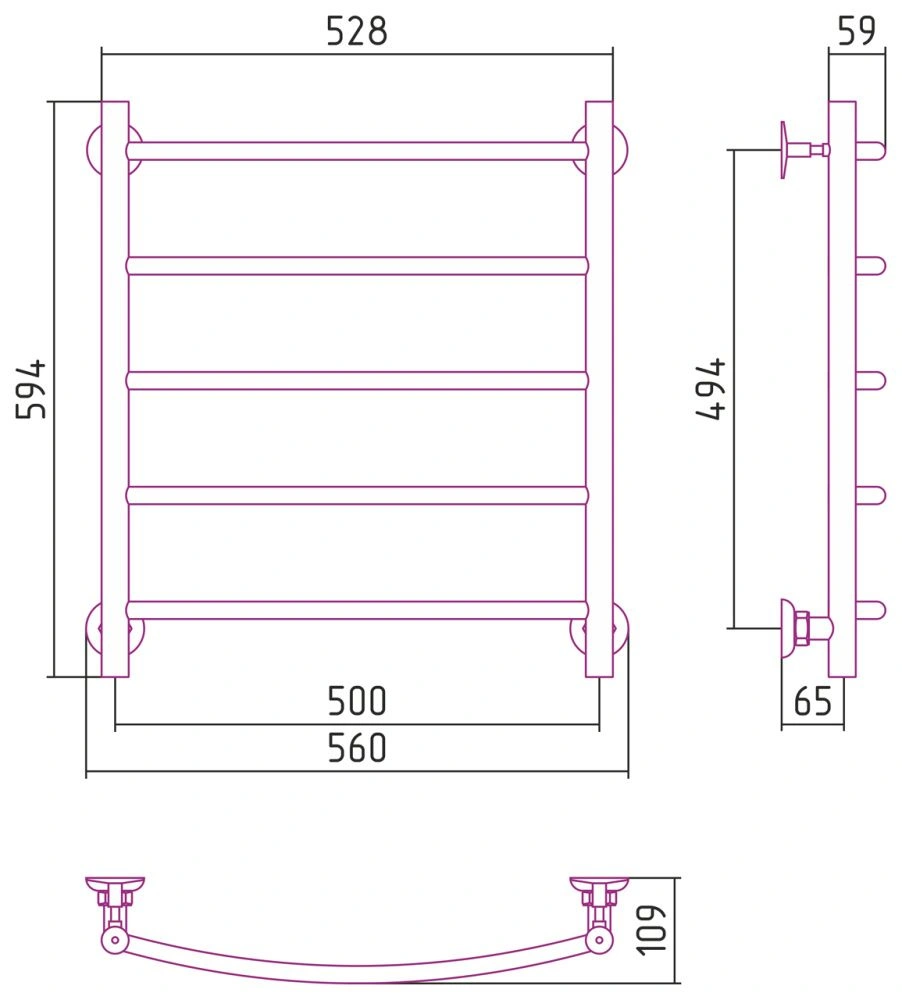 Полотенцесушитель Версия - Н2 600х500, нерж. ст., полировка Стилье
