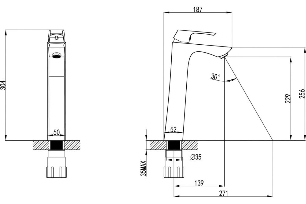 Смеситель для умывальника UNIT, монолитный, высокий, хром, LEMARK