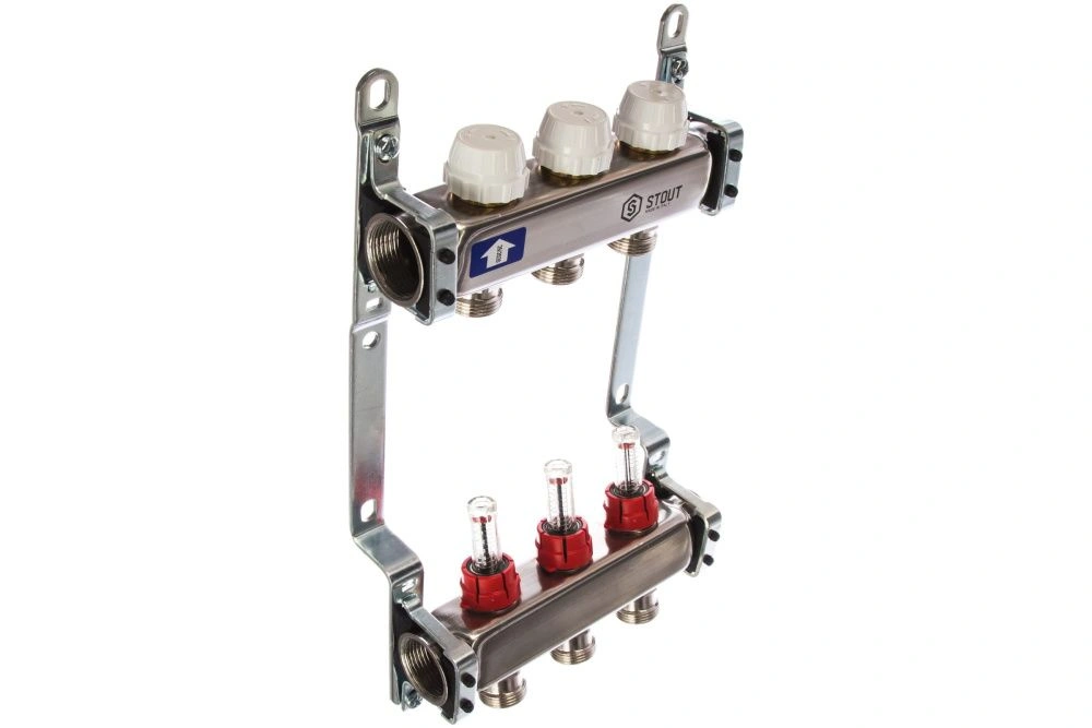 Коллектор  3 вых с расходомерами (без сливных кранов, без воздухоотводчиков, без заглушек) Stout