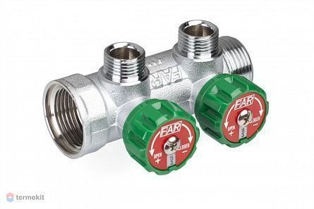 Коллектор регулирующий 3/4" ВН с 2 отв. 1/2" НР (межосев. 45мм) плск.упл. FAR