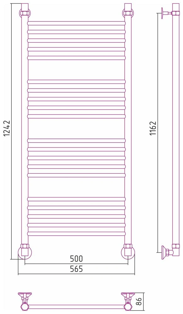 Полотенцесушитель водяной  Аксиома-10 1200х500, нерж. ст., Стилье