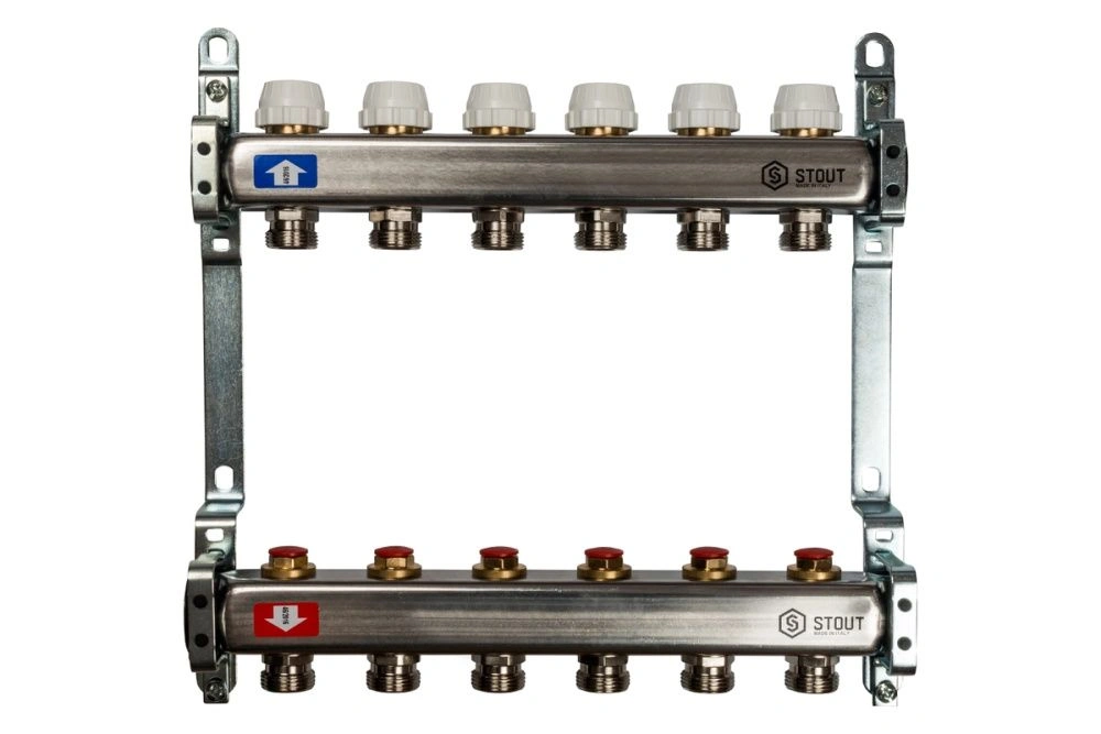 Коллектор  6 вых с вент вставками (без заглушек) Stout