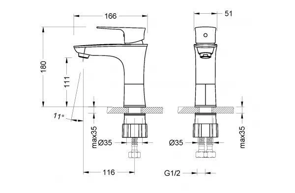 Смеситель для умывальника NERO, монолитный, хром LEMARK