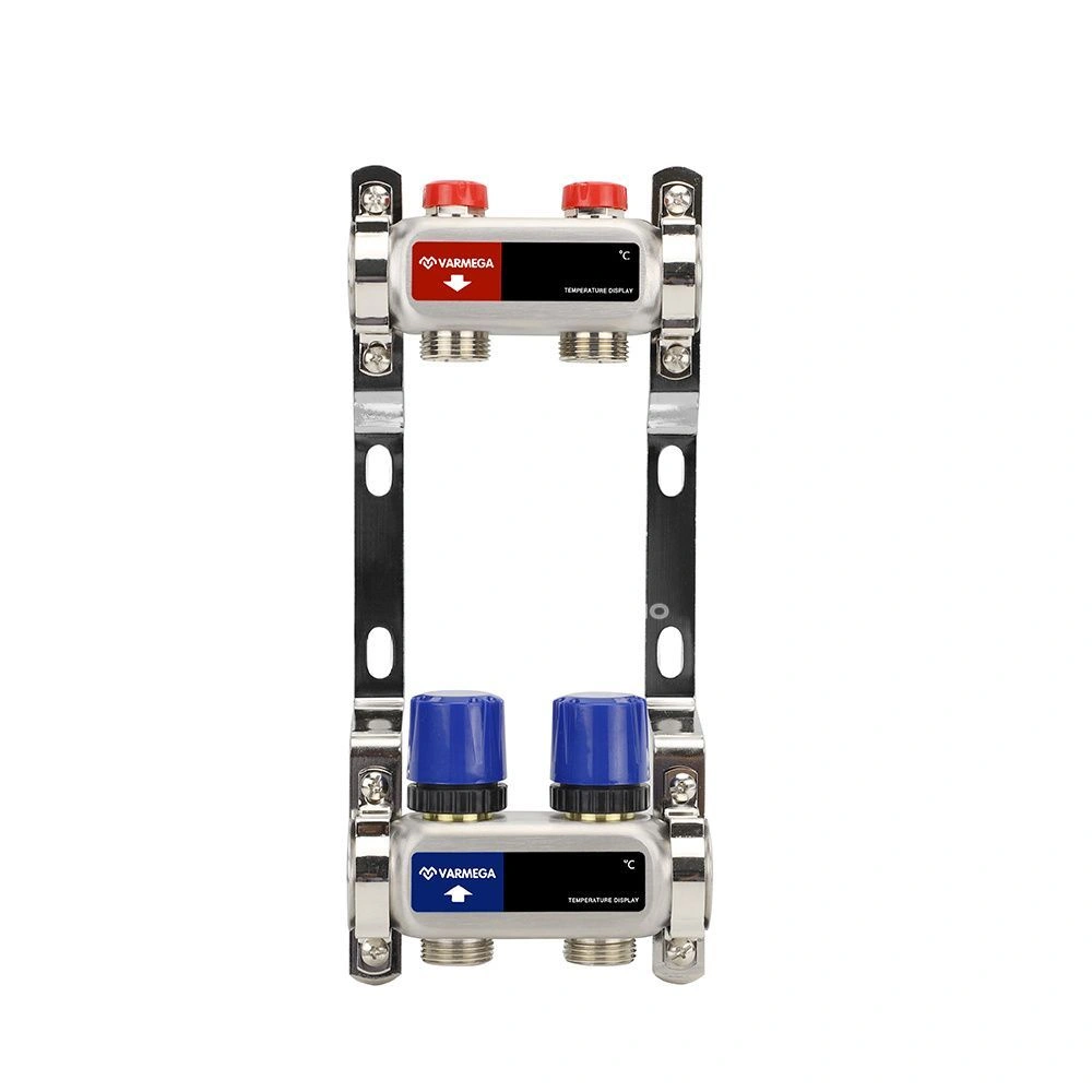 Коллектор с регулирующими и балансировочными клапанами 2 выхода (ВР1", 3/4" EK), нерж сталь Varmega