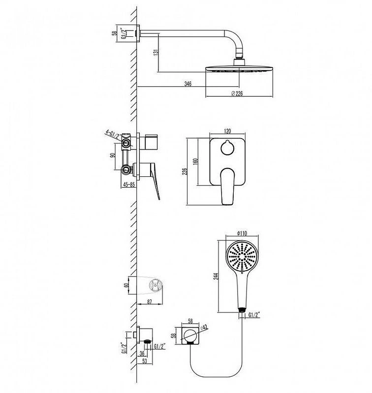 Система встраиваемая для душа BRONX черный матовый LEMARK