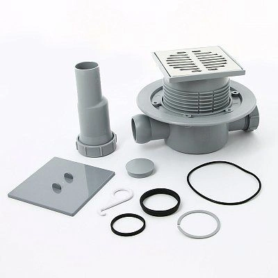 Трап напольный гор.110х50/40мм (н/ж решетка 115х115мм, сухой затвор) H87-145мм,2 вых. на 40 McAlpine