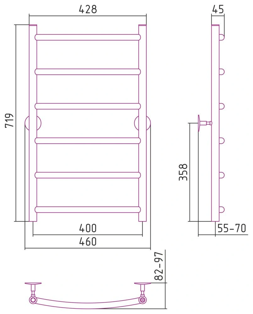 Полотенцесушитель Универсал-50 800х400, нерж. ст., полировка Стилье