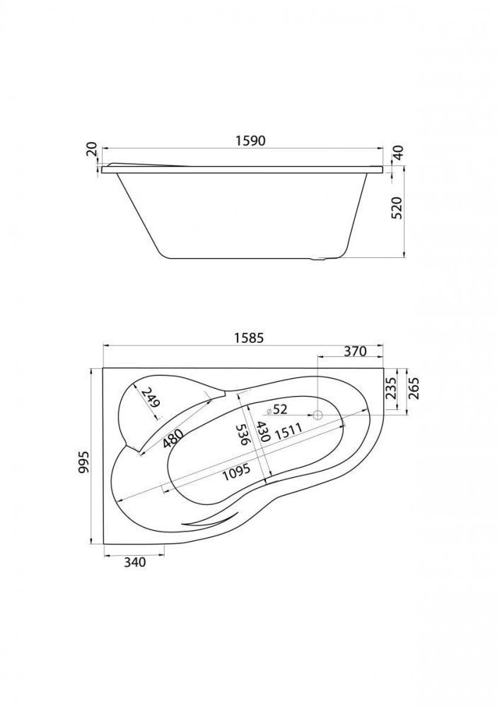 Ванна ИБИЦА XL 160*100, левая + монтаж.комплект + фронт. панель, Santek