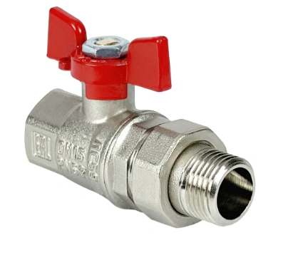 Кран шаровой лат. PREMIUM для ВОДЫ с америк. 1" ВР/НР, бабочка, никелир VALFEX