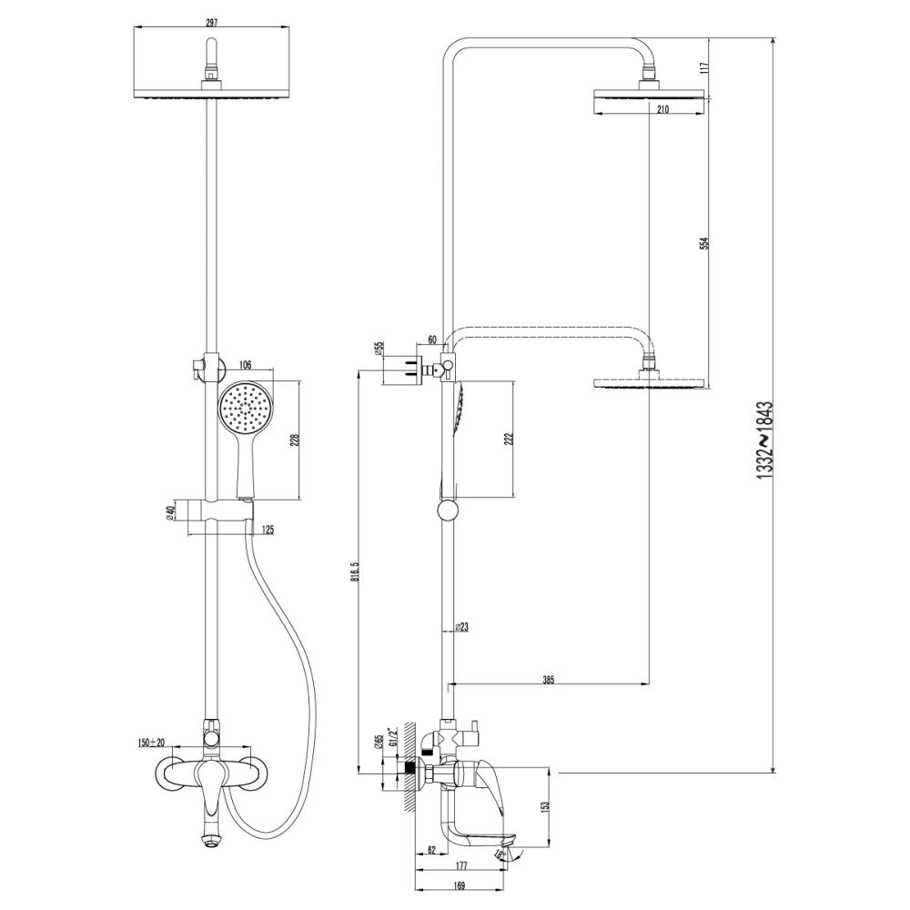 Стойка для ванны и душа POSEIDON хром LEMARK (РАСПРОДАЖА!)