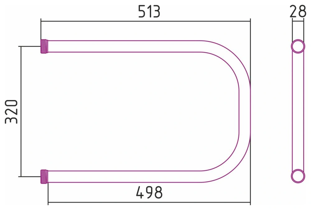 Полотенцесушитель П-образный 320х500, G 1" без кронштейна нерж. ст., полировка Стилье