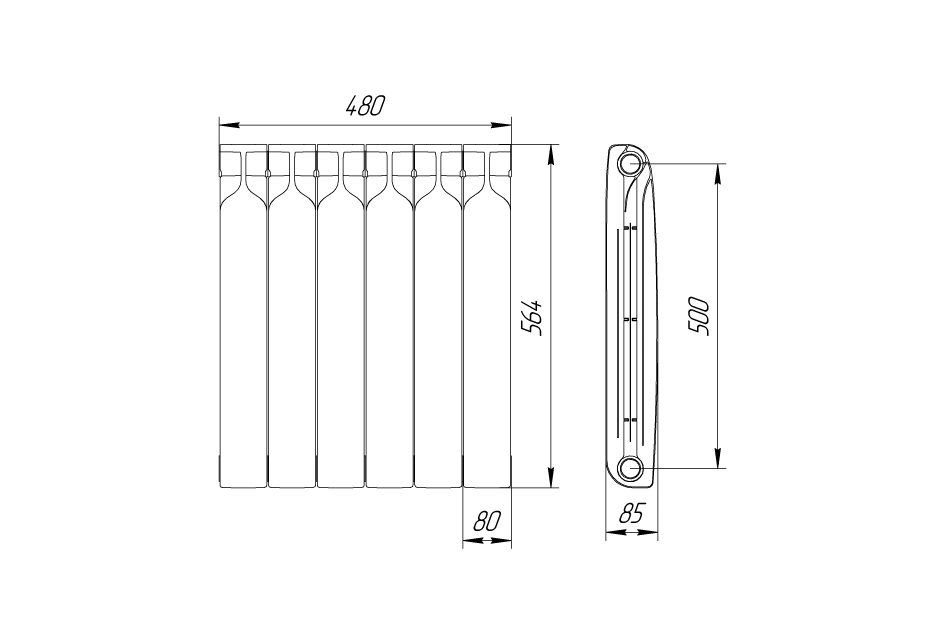 Радиатор биметаллический Bilux pluse-R 500 (175 Вт)  6 секций
