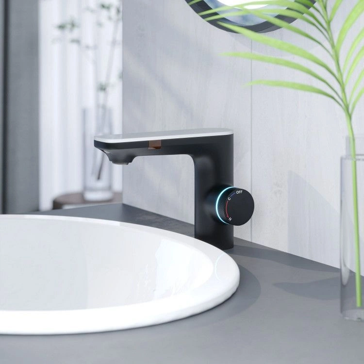 Смеситель на раковину MORANS сенсорный, с термостатом, черный матовый, BERGES