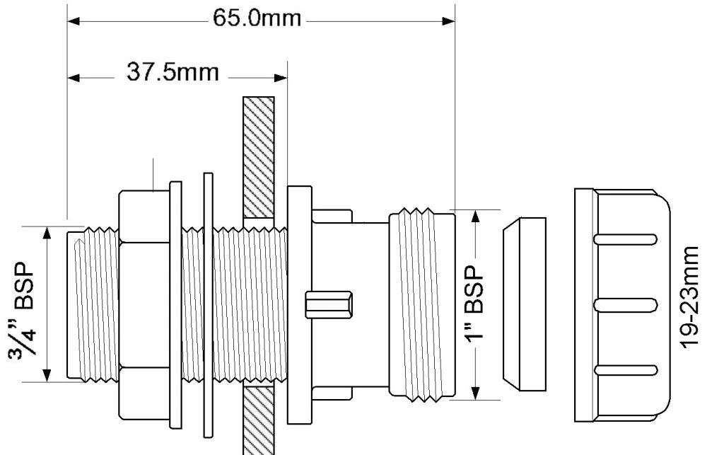 Муфта переходная Ду19-23мм х папа 3/4" с контрагайкой и прокладкой McAlpine Муфта переходная Ду19-23мм х папа 3/4" с контрагайкой и прокладкой McAlpine