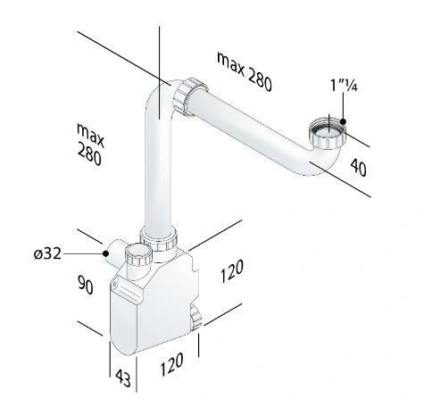Сифон мебельный без выпуска 1 1/4" (DN32) глубина 43мм, OMP Te