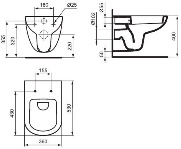 Комплект унитаза подвесного Tempo с крышкой, глубокий смыв (T331101 + T679301) IDEAL STANDARD