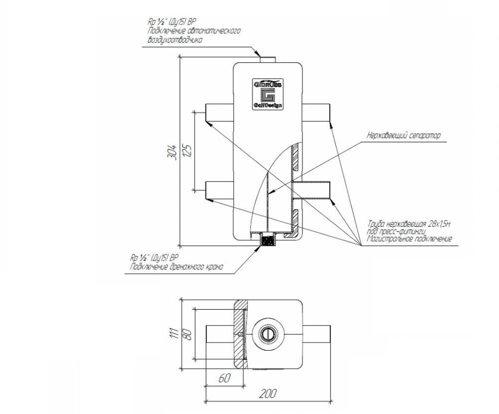 Гидравлическая стрелка GRSS-60-28PF под пресс-фитинги Gidruss