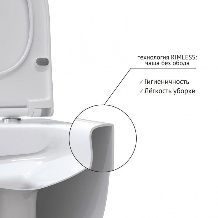 Унитаз подвесной EGO Rimless 49 см, сиденье дюропласт Тома Slim SO BERGES